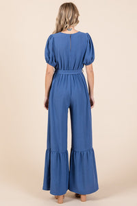 GeeGee Full Size V - Neck Belted Wide Leg Jumpsuit - Happily Ever Atchison Shop Co.