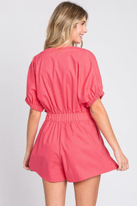 GeeGee Half Button V - Neck Linen Romper - Happily Ever Atchison Shop Co.