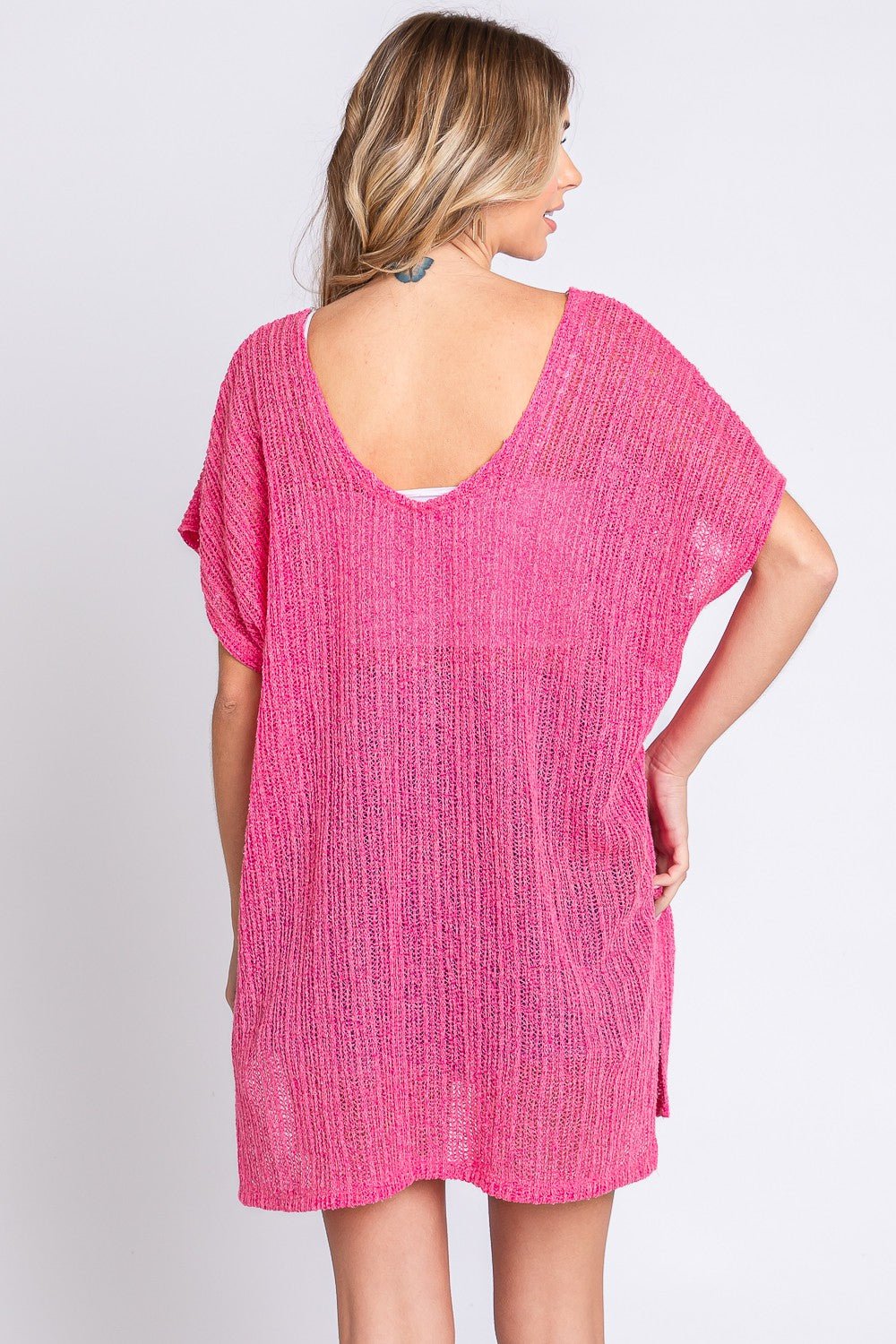 GeeGee Short Sleeve Side Slit Knit Cover Up Dress - Happily Ever Atchison Shop Co.