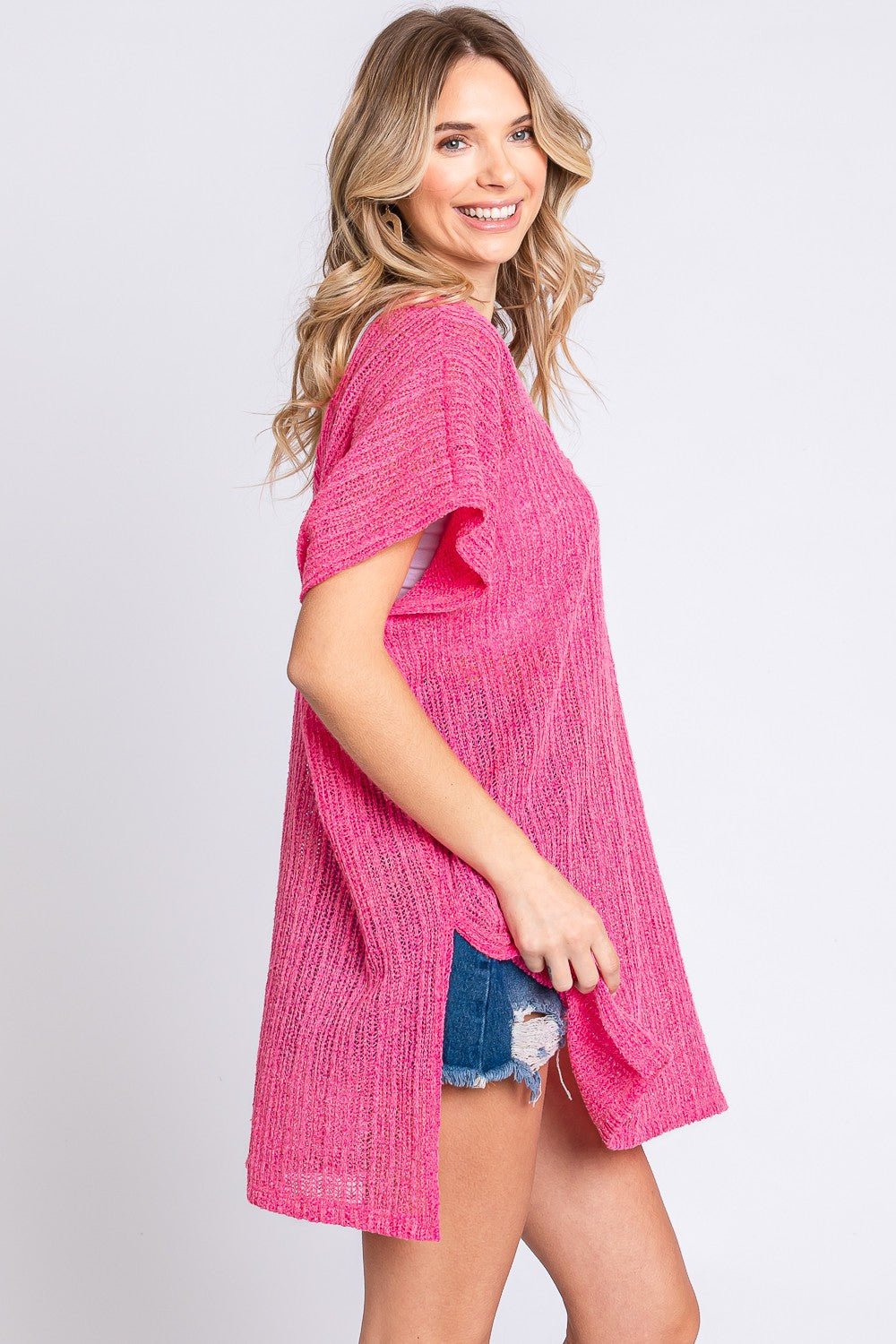 GeeGee Short Sleeve Side Slit Knit Cover Up Dress - Happily Ever Atchison Shop Co.