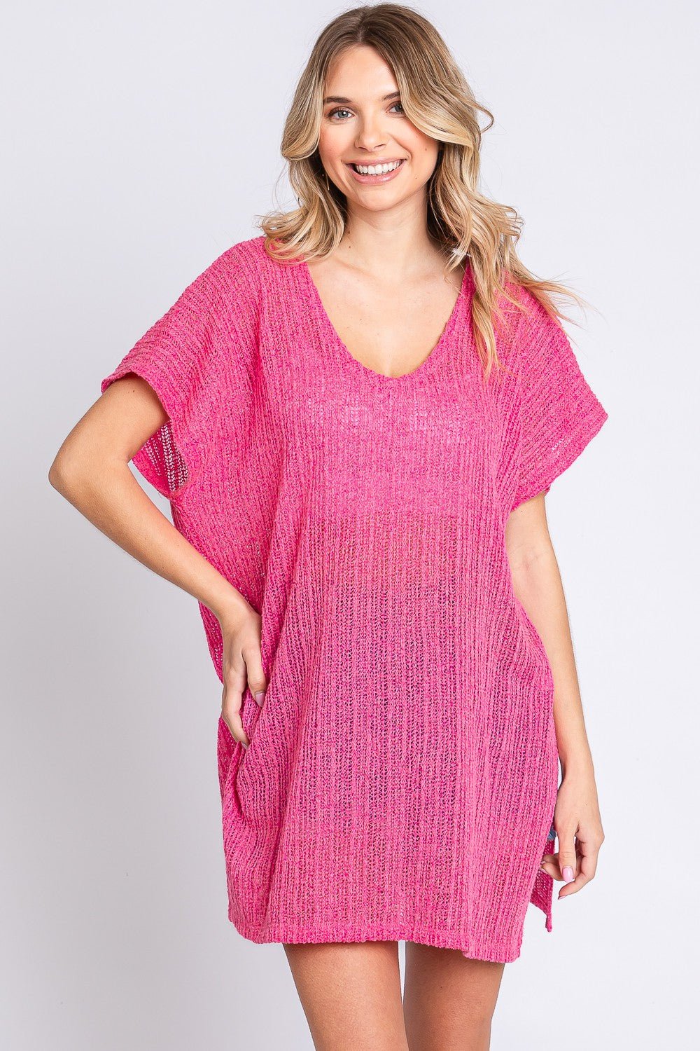 GeeGee Short Sleeve Side Slit Knit Cover Up Dress - Happily Ever Atchison Shop Co.