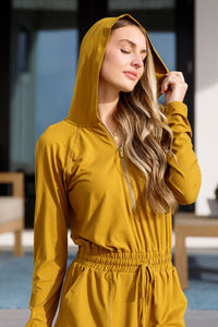 Getting Out Long Sleeve Hoodie Romper Gold Spice - Happily Ever Atchison Shop Co.