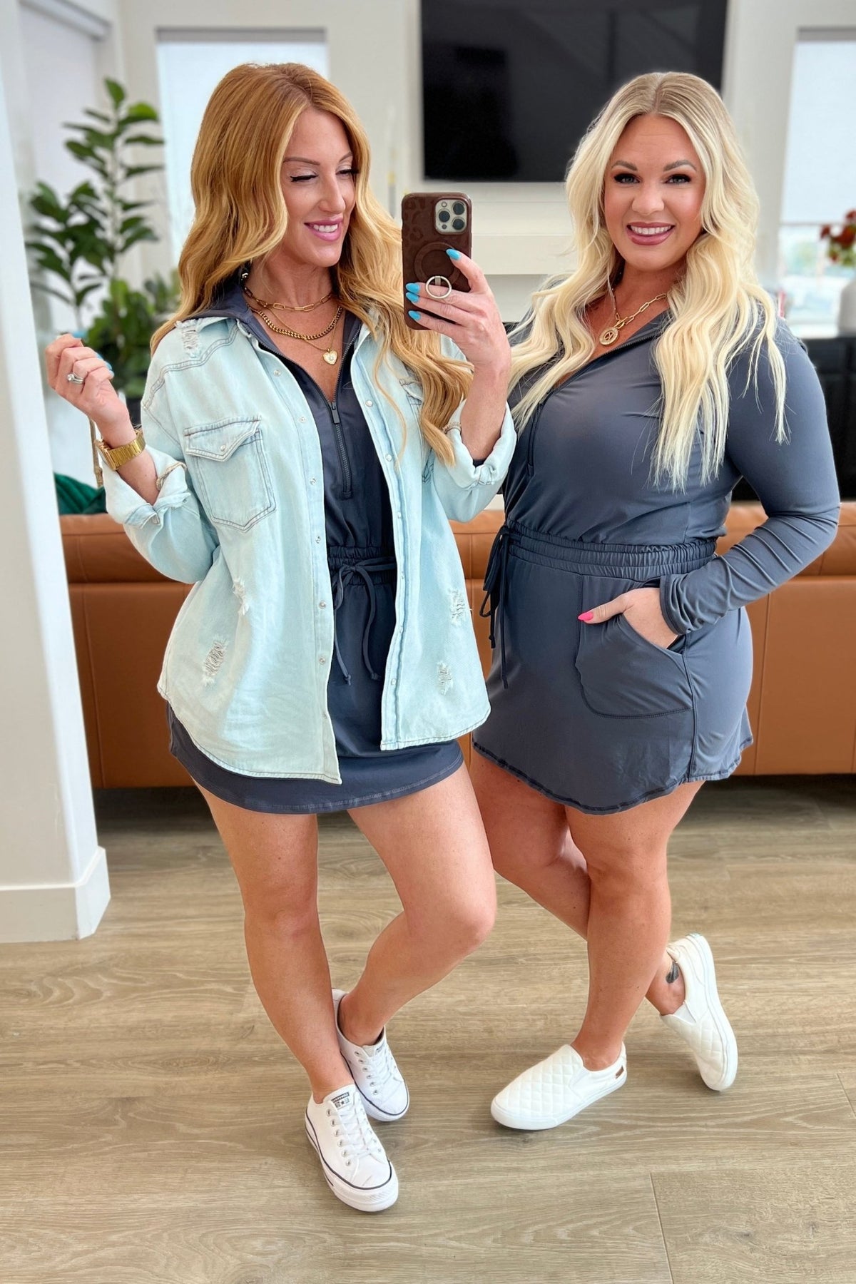 Getting Out Long Sleeve Hoodie Romper in Charcoal - Happily Ever Atchison Shop Co.