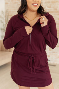 Getting Out Long Sleeve Hoodie Romper in Maroon - Happily Ever Atchison Shop Co.