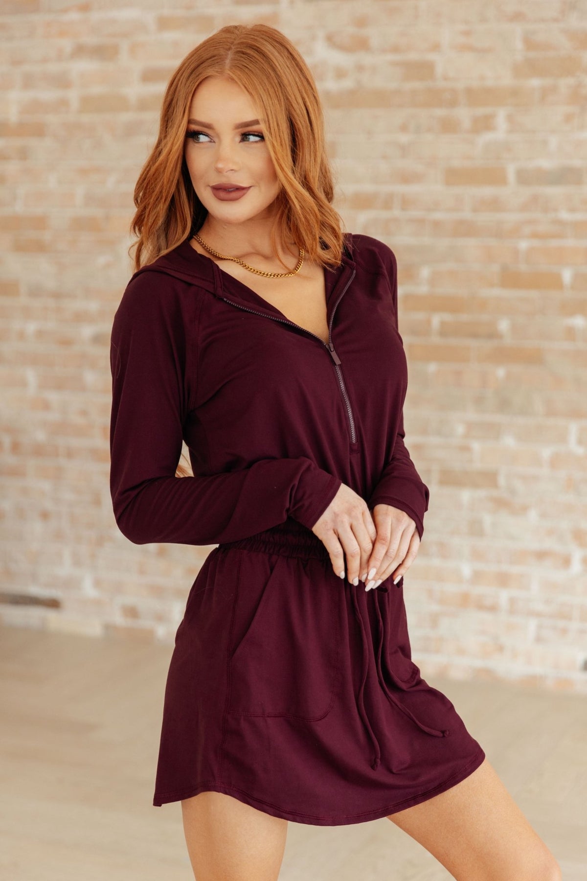 Getting Out Long Sleeve Hoodie Romper in Maroon - Happily Ever Atchison Shop Co.