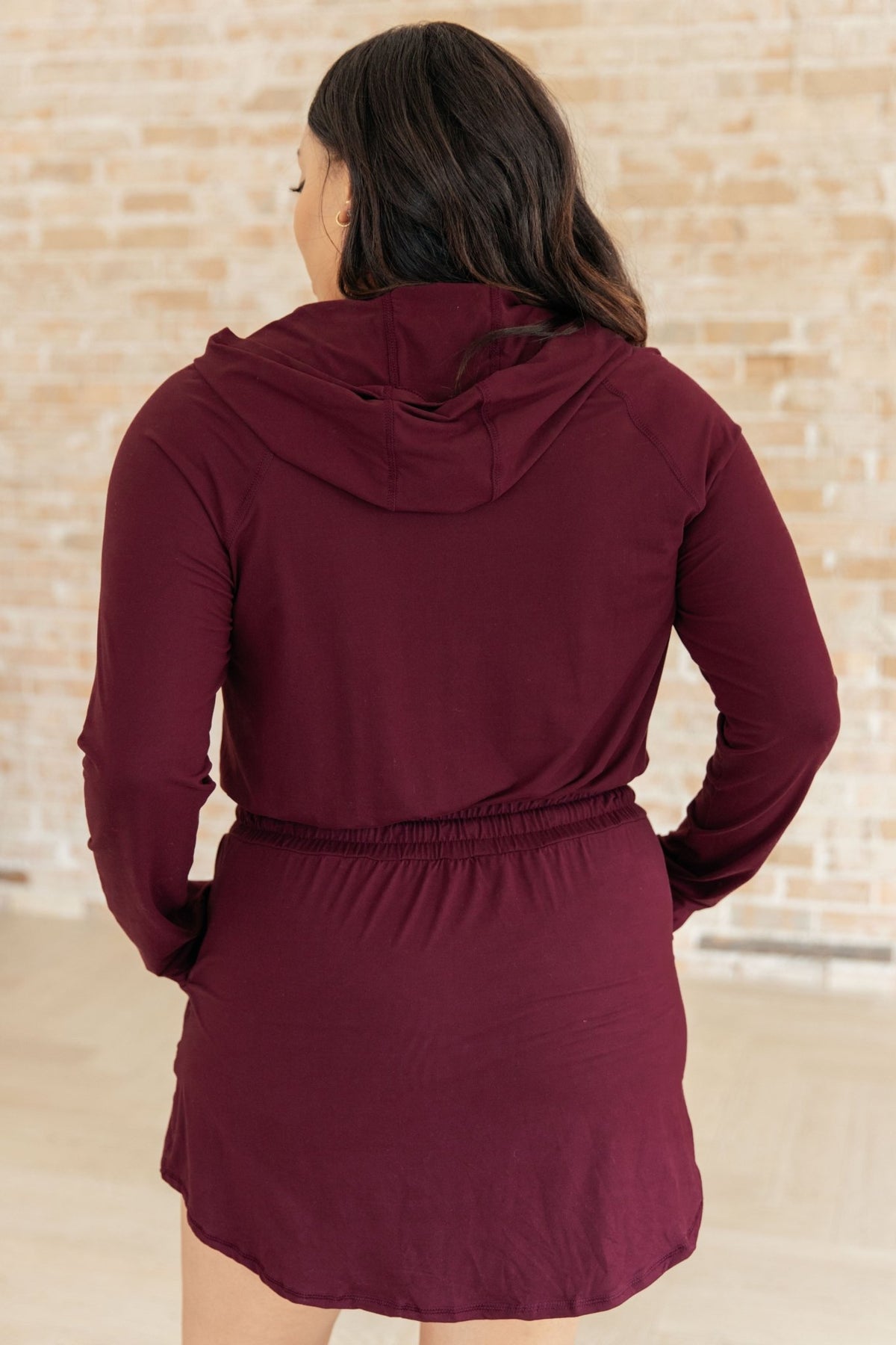 Getting Out Long Sleeve Hoodie Romper in Maroon - Happily Ever Atchison Shop Co.