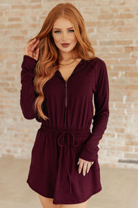 Getting Out Long Sleeve Hoodie Romper in Maroon - Happily Ever Atchison Shop Co.