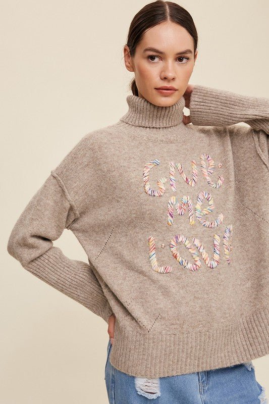 Give Me Love Stitched Mock Neck Sweater - Happily Ever Atchison Shop Co.