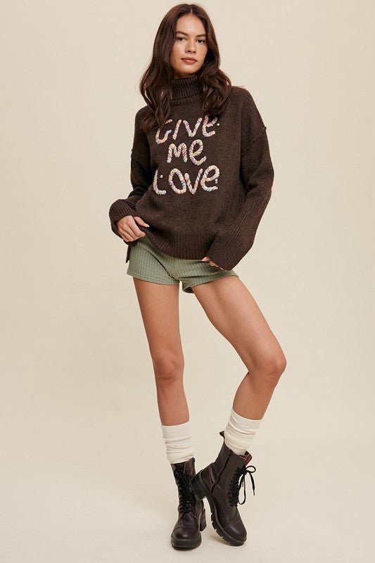 Give Me Love Stitched Mock Neck Sweater - Happily Ever Atchison Shop Co.