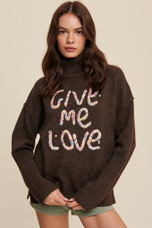 Give Me Love Stitched Mock Neck Sweater - Happily Ever Atchison Shop Co.