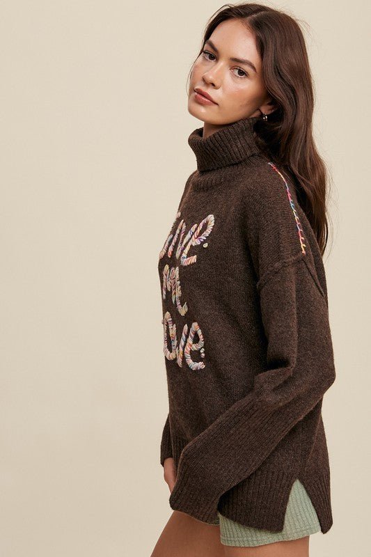 Give Me Love Stitched Mock Neck Sweater - Happily Ever Atchison Shop Co.