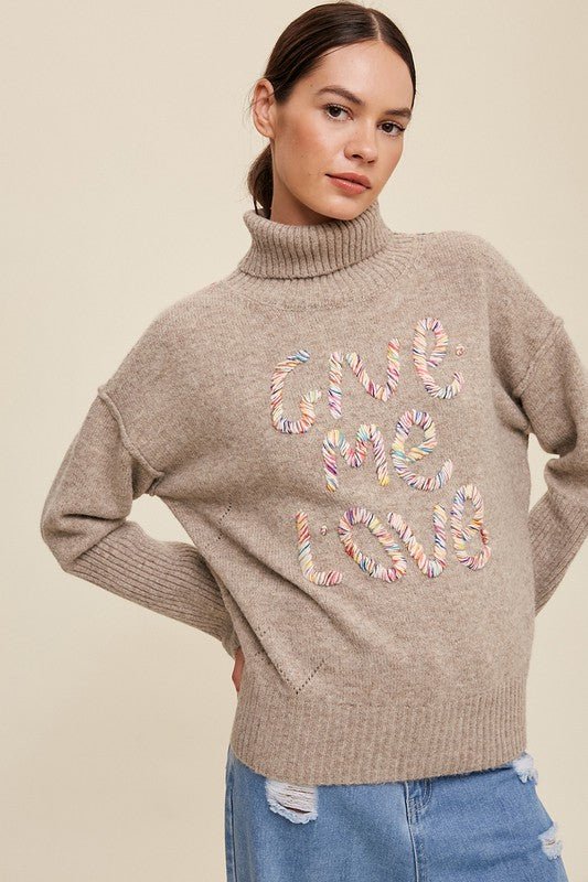 Give Me Love Stitched Mock Neck Sweater - Happily Ever Atchison Shop Co.