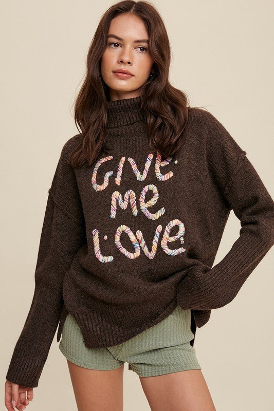 Give Me Love Stitched Mock Neck Sweater - Happily Ever Atchison Shop Co.