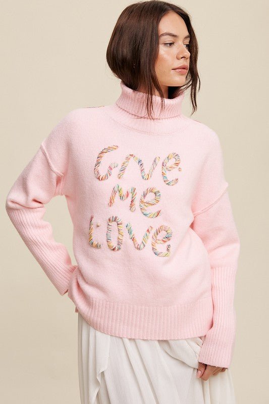 Give Me Love Stitched Mock Neck Sweater - Happily Ever Atchison Shop Co.