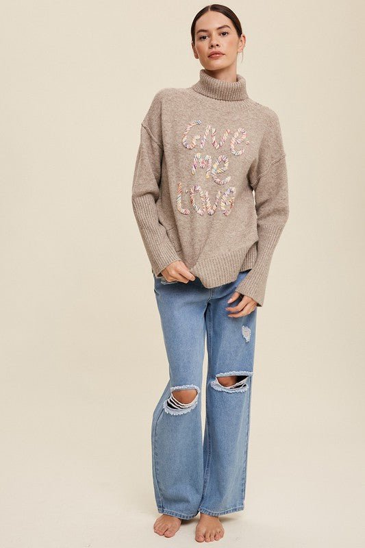 Give Me Love Stitched Mock Neck Sweater - Happily Ever Atchison Shop Co.