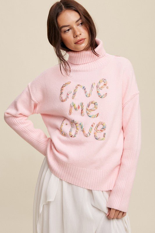 Give Me Love Stitched Mock Neck Sweater - Happily Ever Atchison Shop Co.