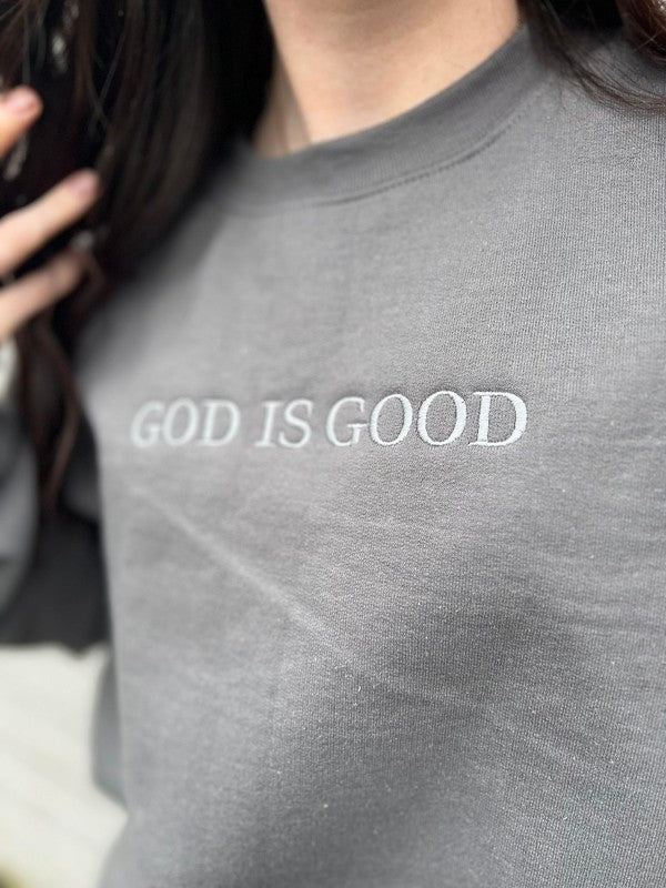 God Is Good Embroidered Sweatshirt - Happily Ever Atchison Shop Co.