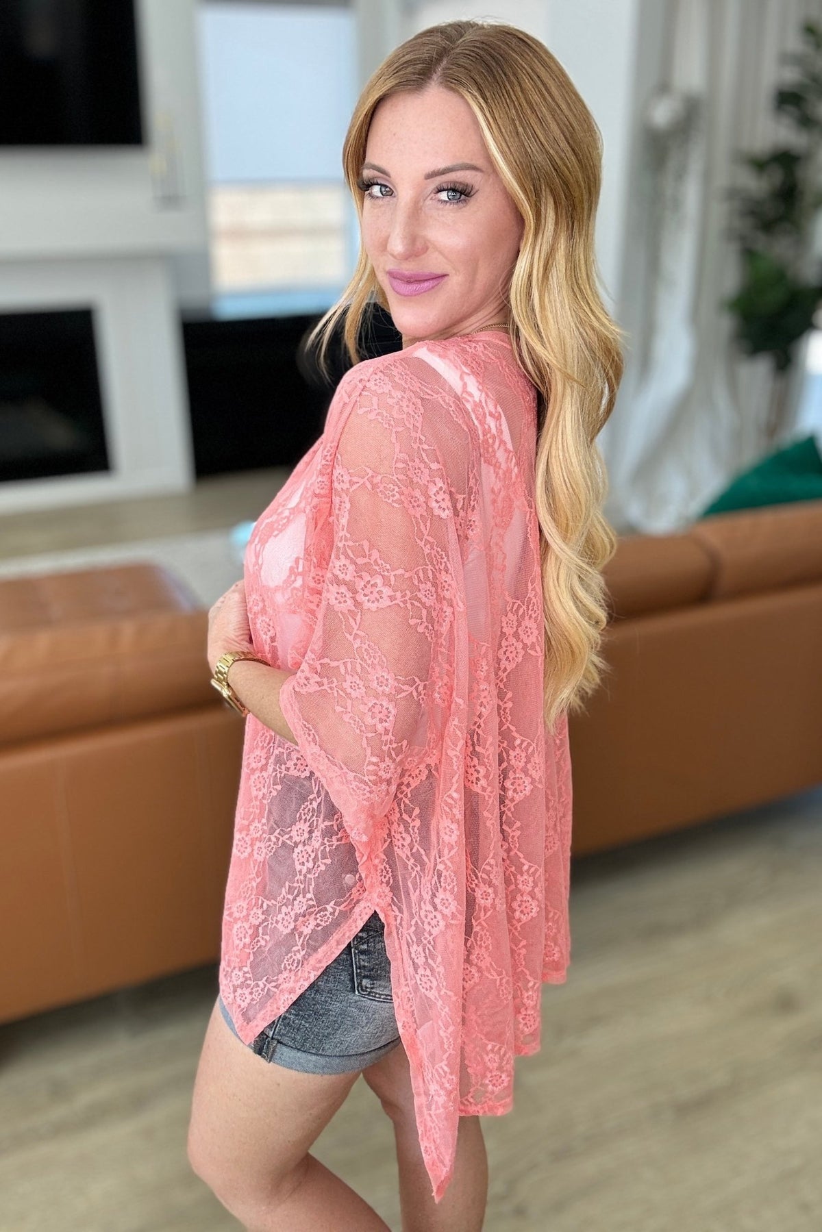 Good Days Ahead Lace Kimono In Coral - Happily Ever Atchison Shop Co.