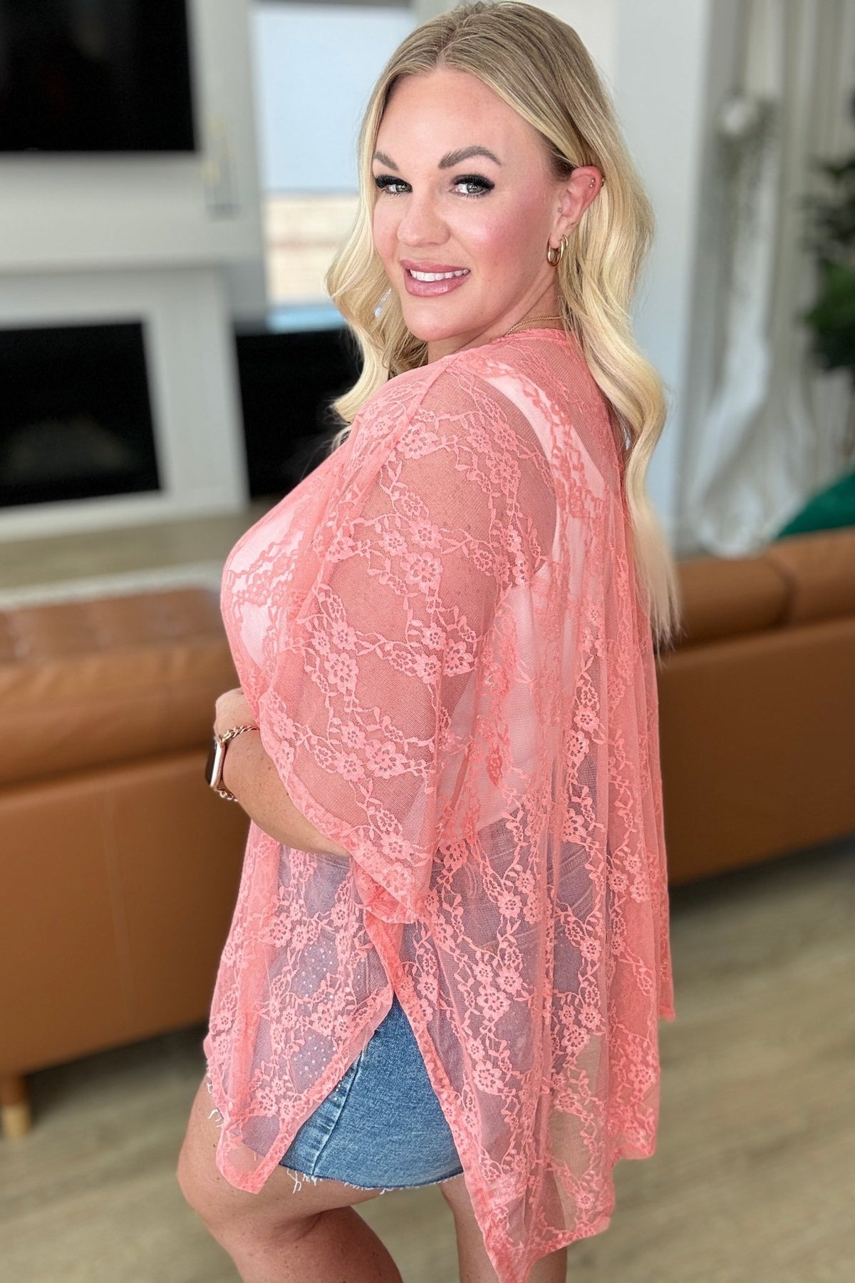 Good Days Ahead Lace Kimono In Coral - Happily Ever Atchison Shop Co.