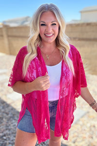 Good Days Ahead Lace Kimono In Fuchsia - Happily Ever Atchison Shop Co.