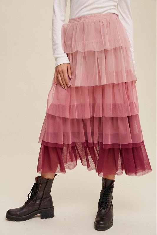 Gradient Style Tiered Mesh Maxi Skirt - Happily Ever Atchison Shop Co.