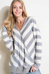 HACCI SLUB STRIPE V NECK TOP - Happily Ever Atchison Shop Co.