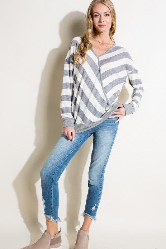 HACCI SLUB STRIPE V NECK TOP - Happily Ever Atchison Shop Co.