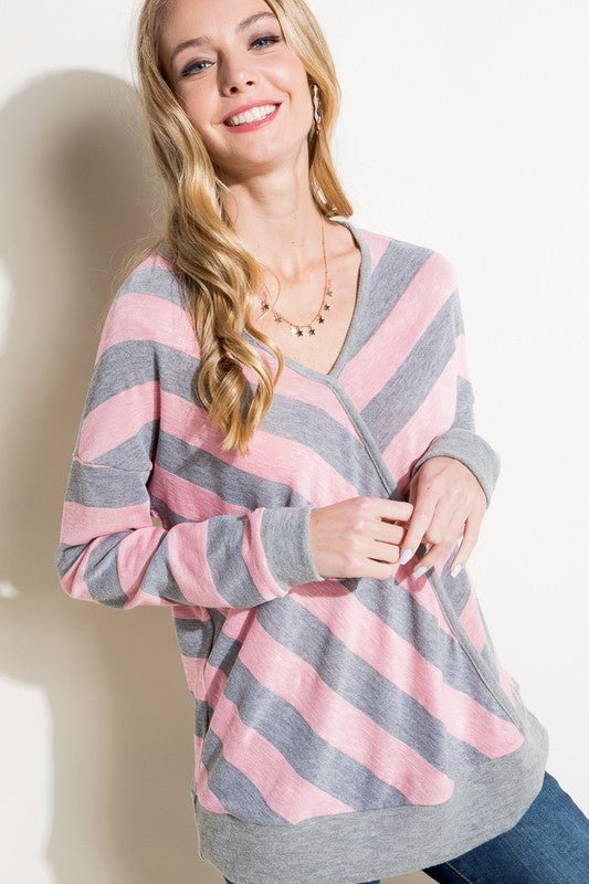 HACCI SLUB STRIPE V NECK TOP - Happily Ever Atchison Shop Co.