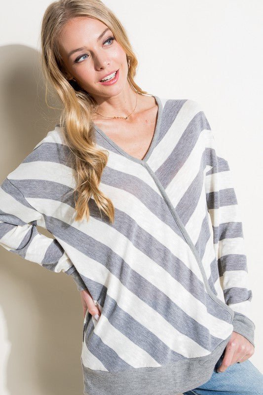 HACCI SLUB STRIPE V NECK TOP - Happily Ever Atchison Shop Co.