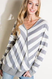 HACCI SLUB STRIPE V NECK TOP - Happily Ever Atchison Shop Co.