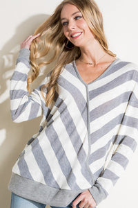 HACCI SLUB STRIPE V NECK TOP - Happily Ever Atchison Shop Co.