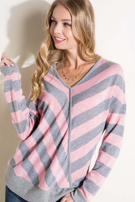 HACCI SLUB STRIPE V NECK TOP - Happily Ever Atchison Shop Co.