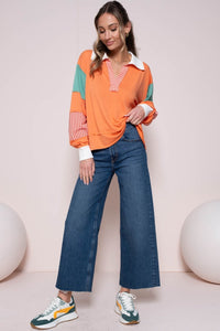 Hailey & Co Color Block Top with Striped Panel - Happily Ever Atchison Shop Co.