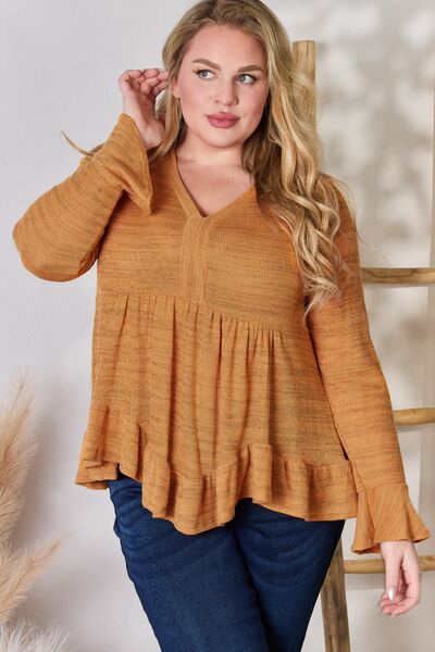 Hailey & Co Full Size V - Neck Flounce Sleeve Blouse - Happily Ever Atchison Shop Co.