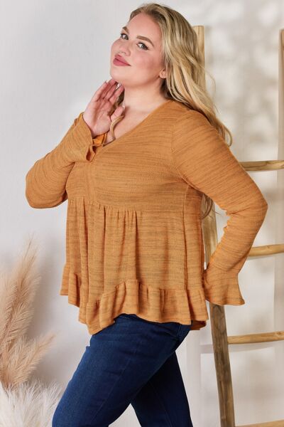 Hailey & Co Full Size V - Neck Flounce Sleeve Blouse - Happily Ever Atchison Shop Co.