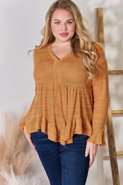 Hailey & Co Full Size V - Neck Flounce Sleeve Blouse - Happily Ever Atchison Shop Co.