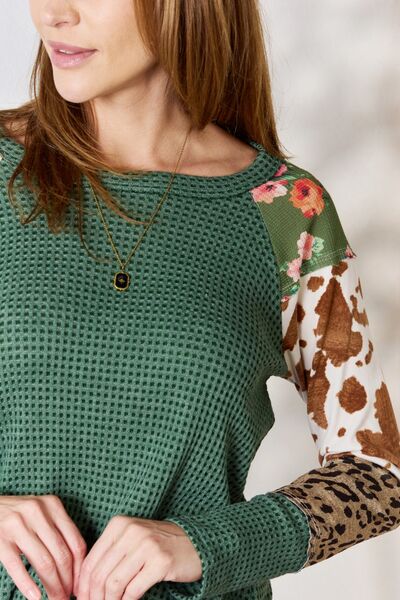 Hailey & Co Full Size Waffle - Knit Leopard Blouse - Happily Ever Atchison Shop Co.