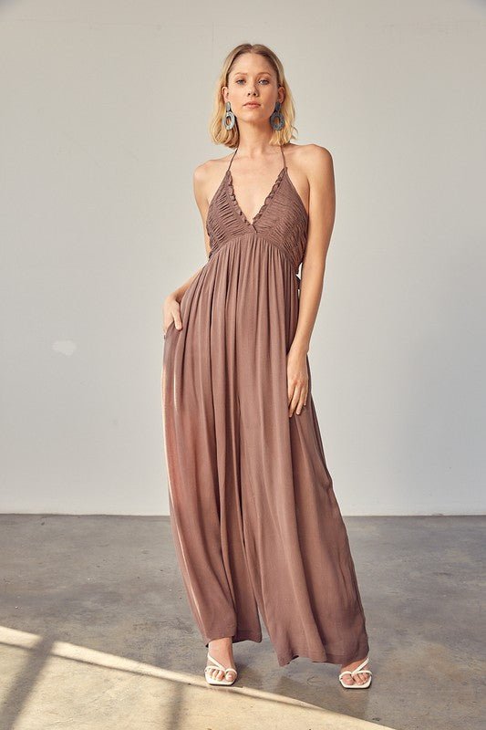 Halter Neck Back Tie Jumpsuit - Happily Ever Atchison Shop Co.