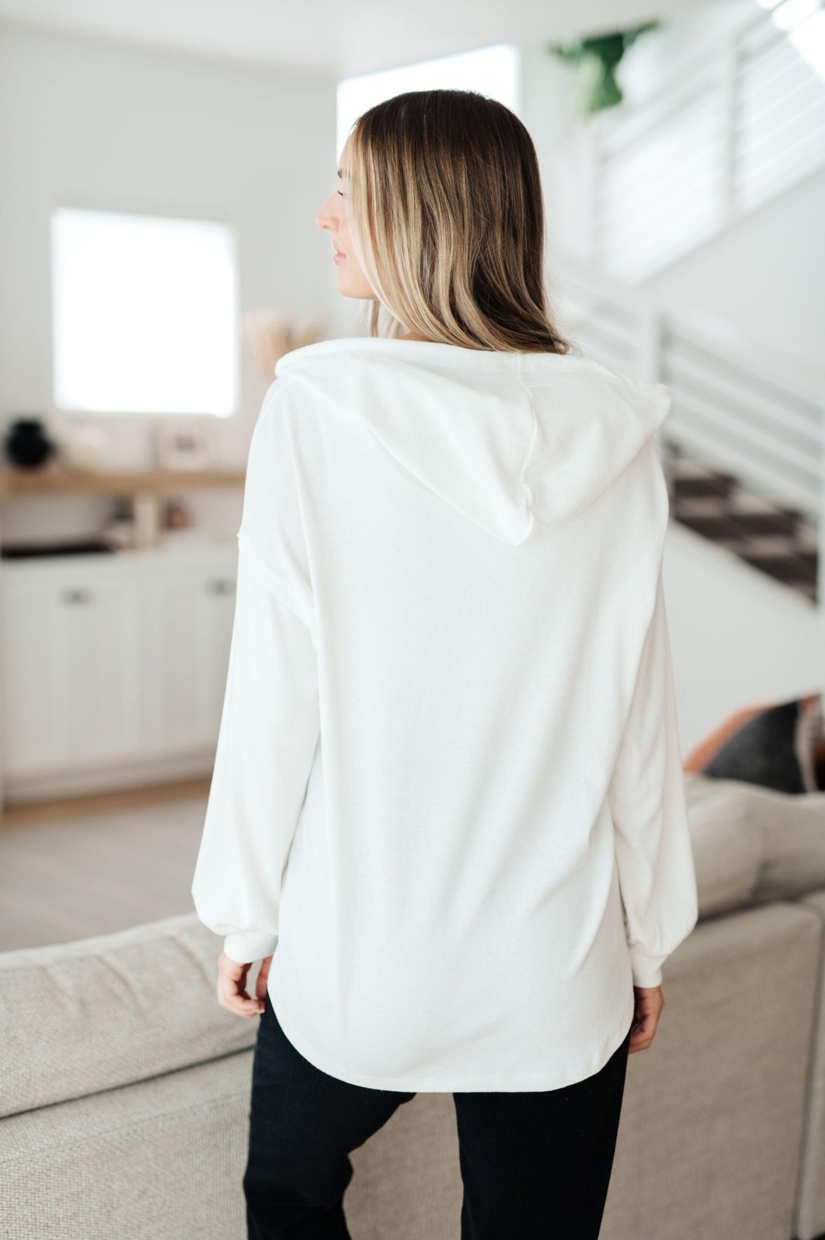 Happier Now Henley Hoodie in Ivory - Happily Ever Atchison Shop Co.