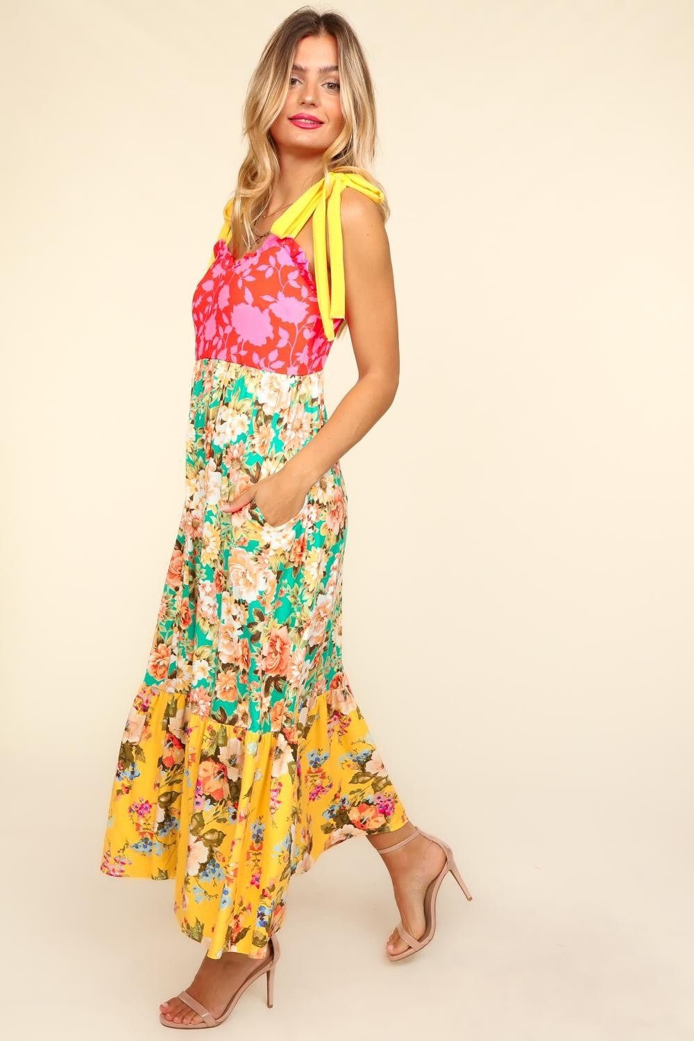 Haptics Floral Color Block Maxi Dress with Pockets - Happily Ever Atchison Shop Co.