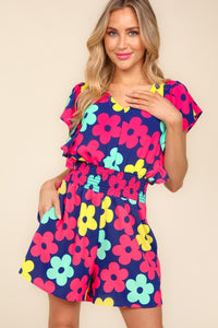 Haptics Floral Smocked Waist Romper with Side Pockets - Happily Ever Atchison Shop Co.