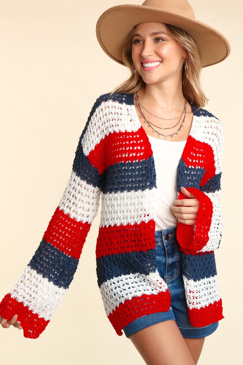 Haptics Full Size Open Front Long Sleeve Stripe Cardigan - Happily Ever Atchison Shop Co.