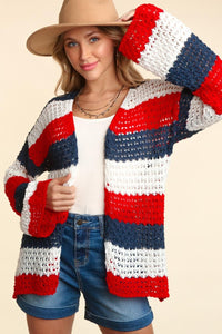 Haptics Full Size Open Front Long Sleeve Stripe Cardigan - Happily Ever Atchison Shop Co.