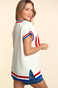 Haptics Letter Embroidery Slit Knit Top - Happily Ever Atchison Shop Co.