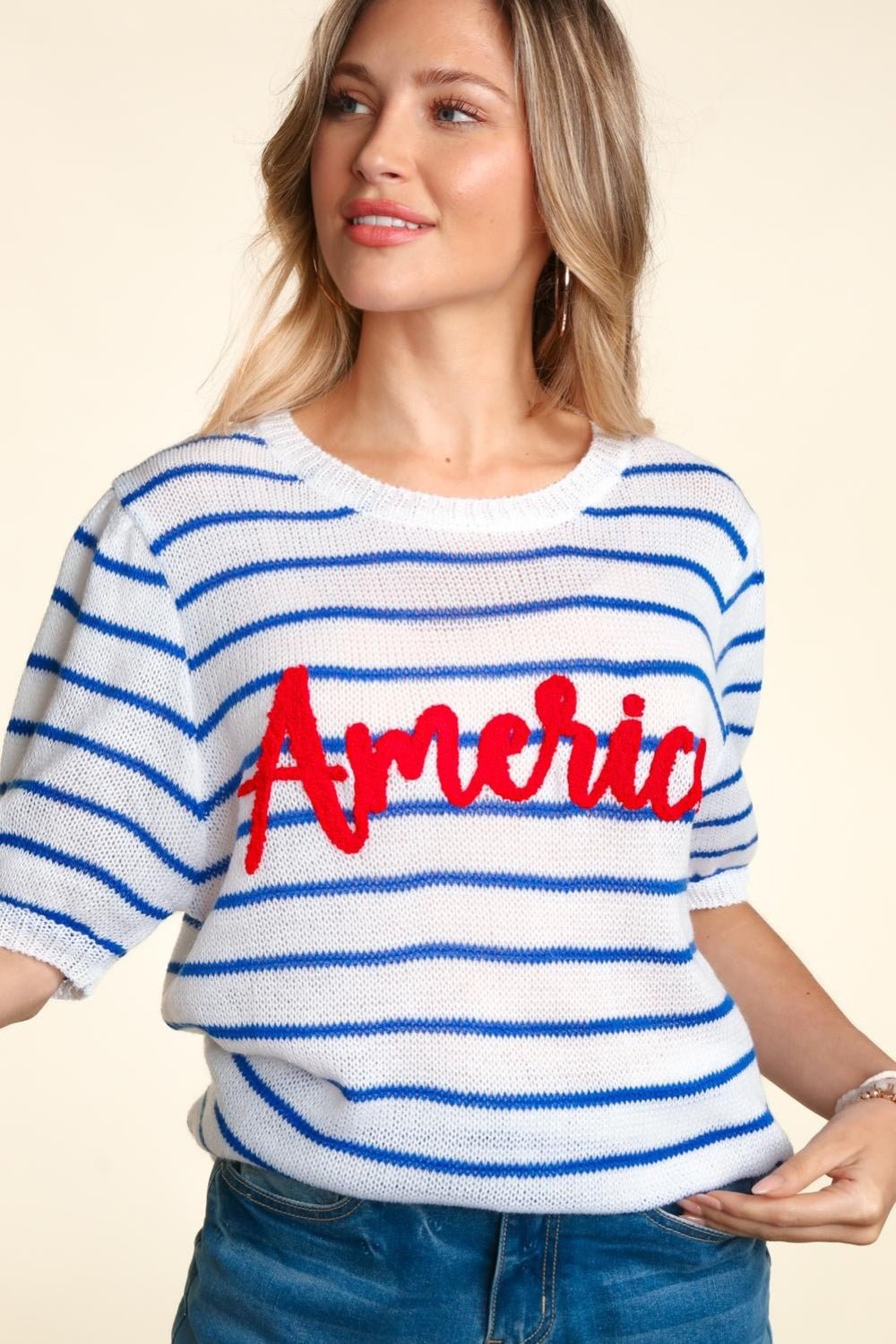 Haptics Letter Embroidery Striped Knit Top - Happily Ever Atchison Shop Co.