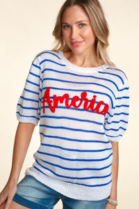 Haptics Letter Embroidery Striped Knit Top - Happily Ever Atchison Shop Co.
