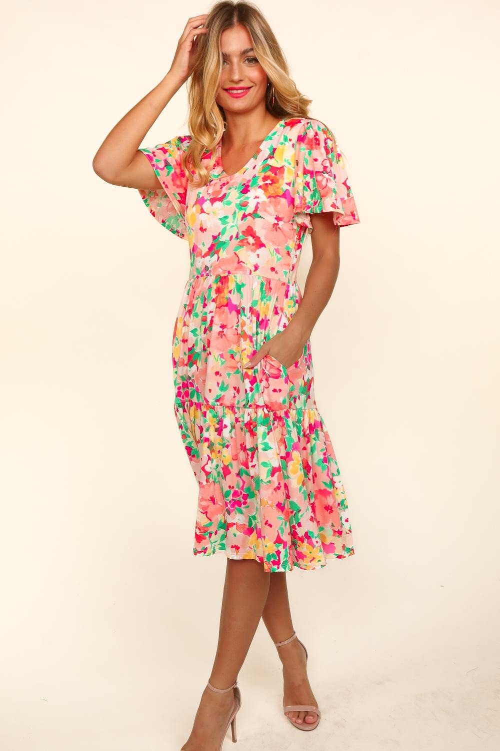 Haptics Tiered Floral Midi Dress with Pockets - Happily Ever Atchison Shop Co.