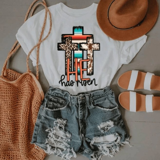 He Has Risen Graphic Tee - Happily Ever Atchison Shop Co.