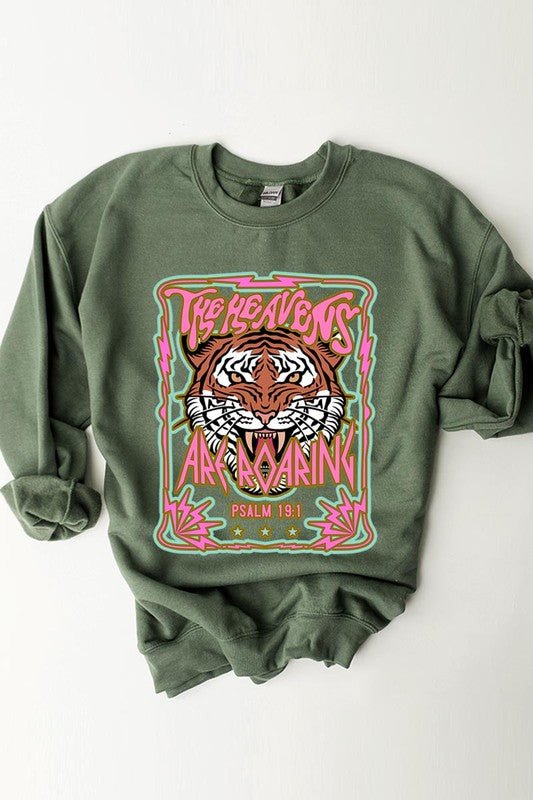 Heavens Roaring Tiger Graphic Fleece Sweatshirts - Happily Ever Atchison Shop Co.