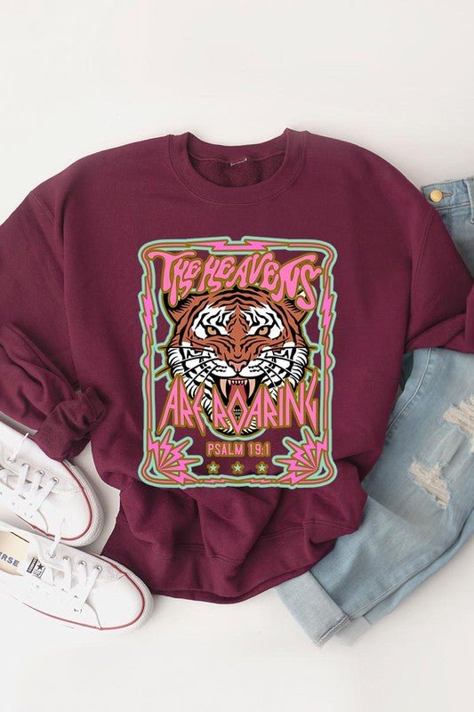 Heavens Roaring Tiger Graphic Fleece Sweatshirts - Happily Ever Atchison Shop Co.